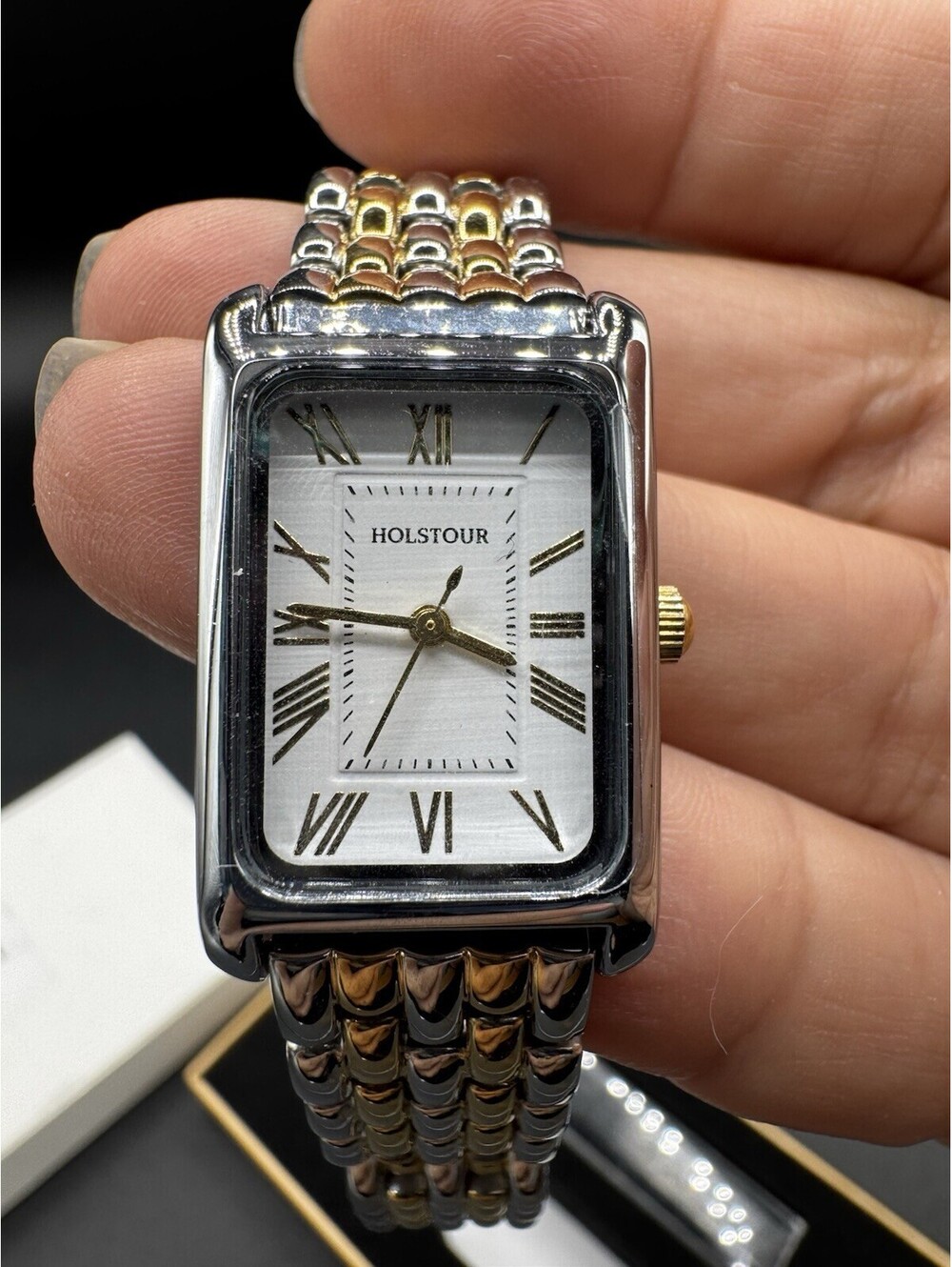 HOLSTOUR Womens Two Tone Bracelet Watch Rectangular Roman Numeral New Box